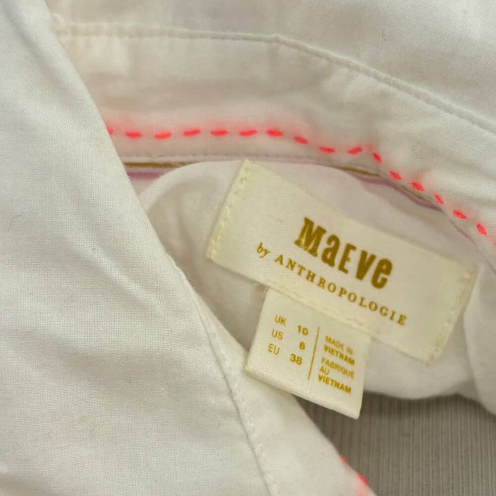 Anthropologie Maeve White Embroidered Pineapple Button Down Blouse 6 - Picture 10 of 12